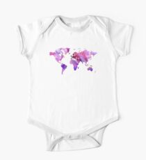 World Map 20 Pink and Purple by Sharon Cummings One Piece - Short Sleeve