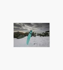 Surfboard in the Snow Art Board