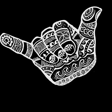 Artwork thumbnail, Hang Loose - Polynesian, Tribal Shaka Hand Sign in White by jitterfly