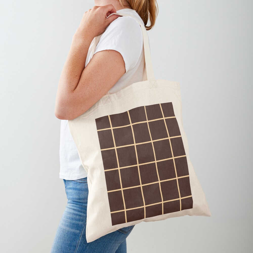 Brown Squares Graph Grid Illusion Tote Bag