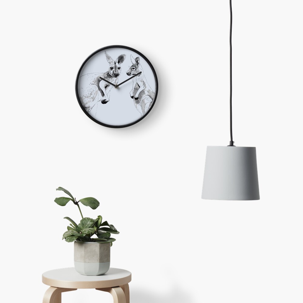 Kangaroos Black and White Clock