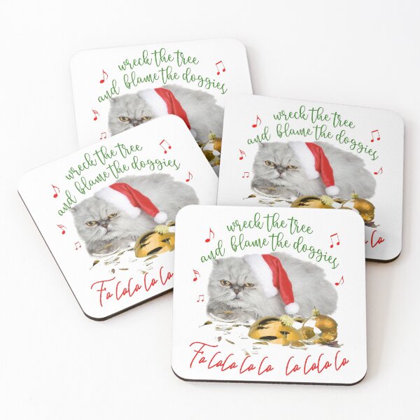 Funny Christmas Cat Falalalala Coasters (Set of 4)