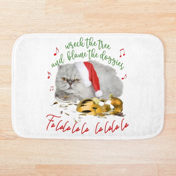 Funny Christmas Cat Falalalala Bath Mat