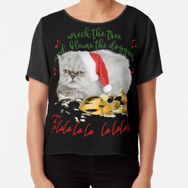 Funny Christmas Cat Falalalala Chiffon Top
