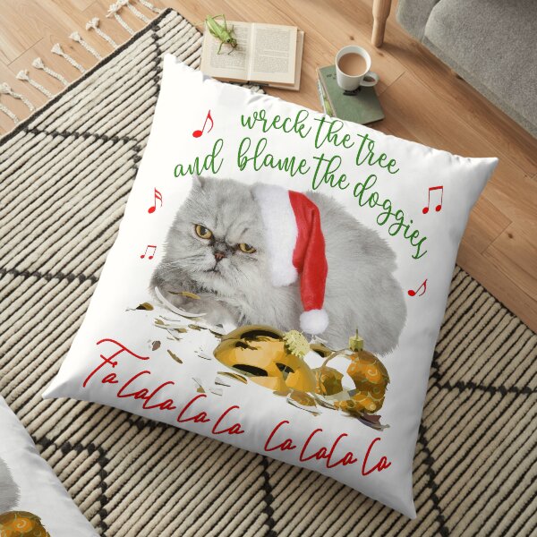 Funny Christmas Cat Falalalala Floor Pillow