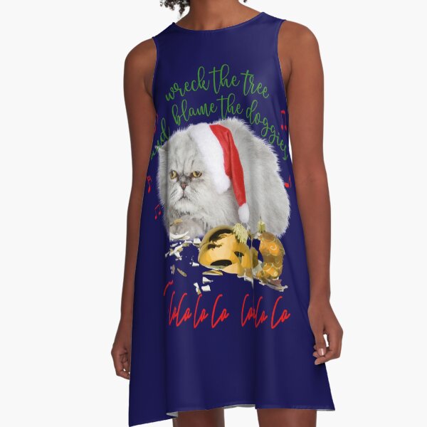 Funny Christmas Cat Falalalala A-Line Dress