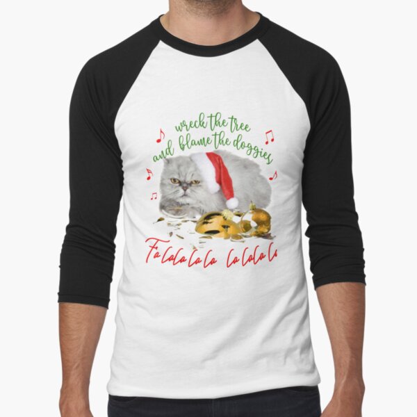 Funny Christmas Cat Falalalala Baseball ¾ Sleeve T-Shirt