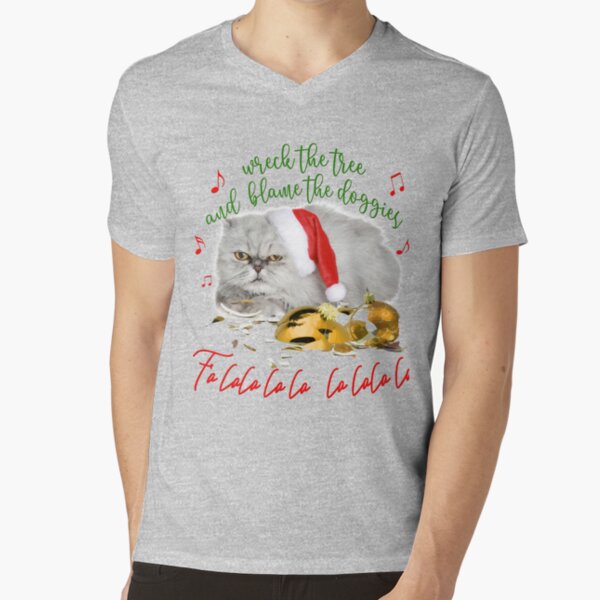Funny Christmas Cat Falalalala V-Neck T-Shirt