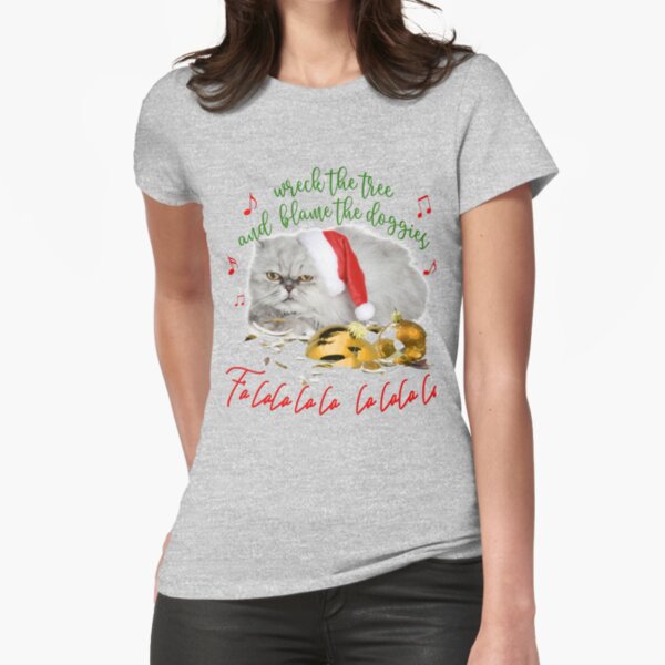 Funny Christmas Cat Falalalala Fitted T-Shirt