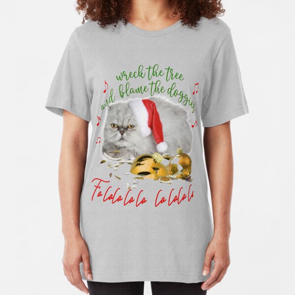 Funny Christmas Cat Falalalala Slim Fit T-Shirt
