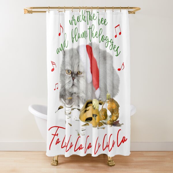 Funny Christmas Cat Falalalala Shower Curtain