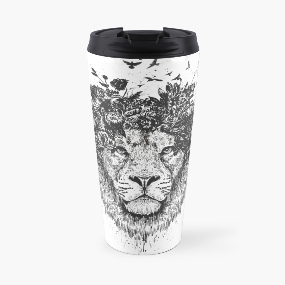 Floral lion (b&w) Travel Mug