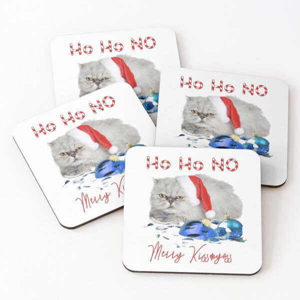 Funny Christmas Cat Merry Kissmyass Coasters (Set of 4)