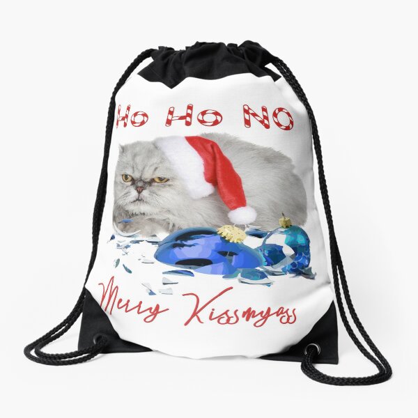 Funny Christmas Cat Merry Kissmyass Drawstring Bag