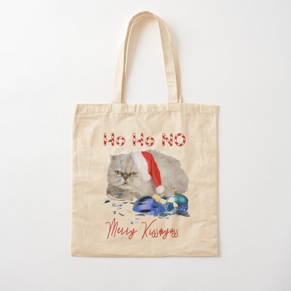 Funny Christmas Cat Merry Kissmyass Cotton Tote Bag