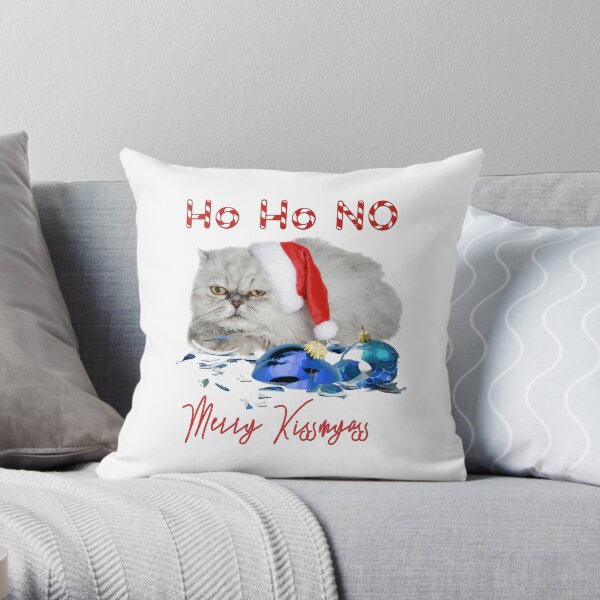 Funny Christmas Cat Merry Kissmyass Throw Pillow
