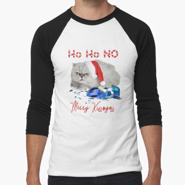 Funny Christmas Cat Merry Kissmyass Baseball ¾ Sleeve T-Shirt