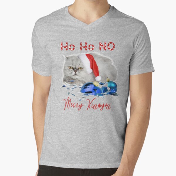 Funny Christmas Cat Merry Kissmyass V-Neck T-Shirt