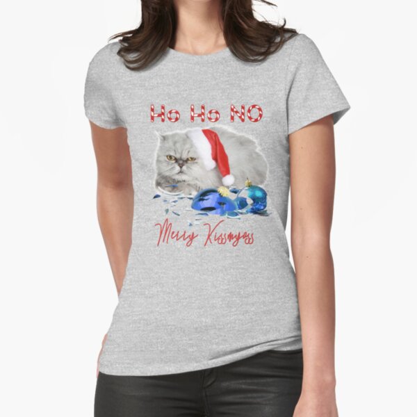 Funny Christmas Cat Merry Kissmyass Fitted T-Shirt
