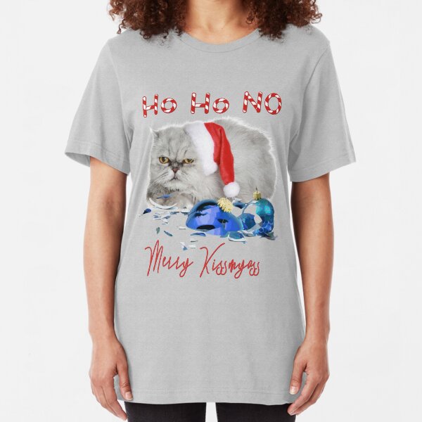 Funny Christmas Cat Merry Kissmyass Slim Fit T-Shirt