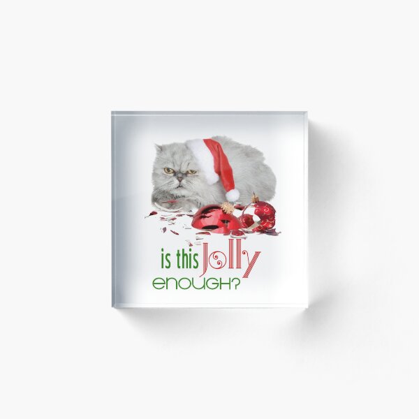 Funny Christmas Cat Jolly Enough Acrylic Block