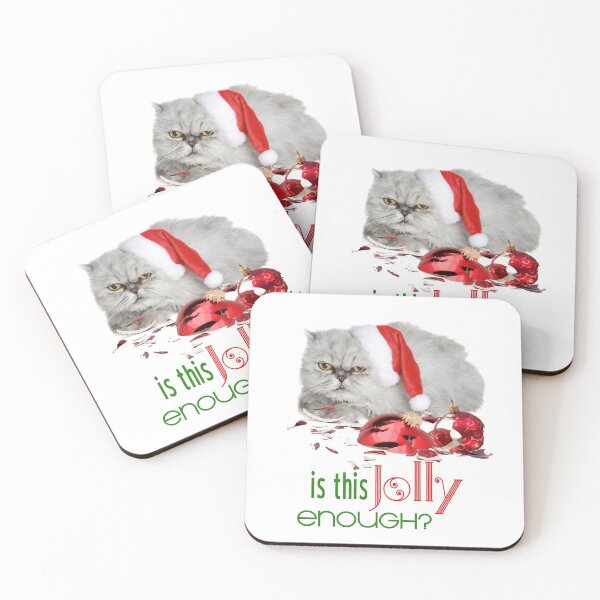 Funny Christmas Cat Jolly Enough Coasters (Set of 4)