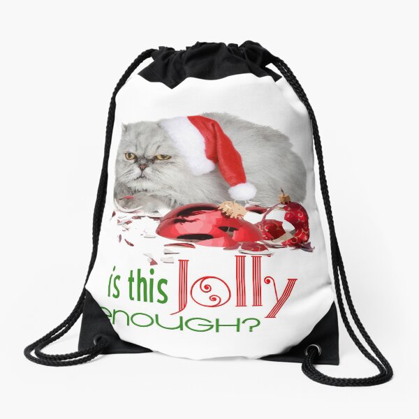 Funny Christmas Cat Jolly Enough Drawstring Bag