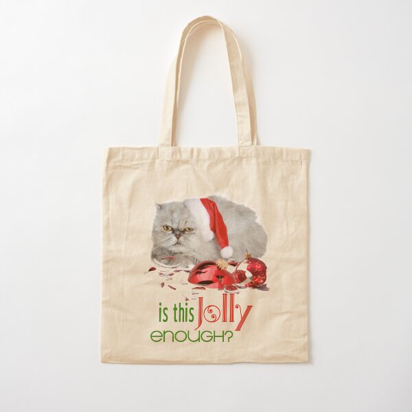 Funny Christmas Cat Jolly Enough Cotton Tote Bag