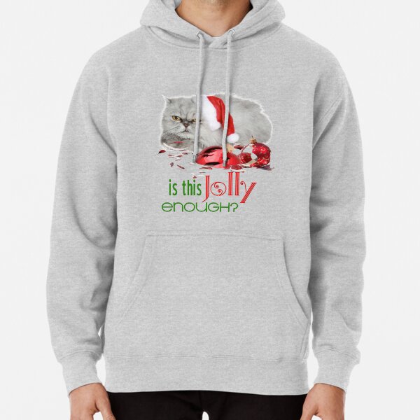 Funny Christmas Cat Jolly Enough Pullover Hoodie