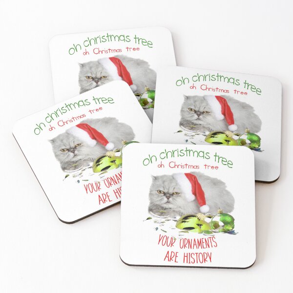 Funny Christmas Cat Oh Christmas Tree Coasters (Set of 4)