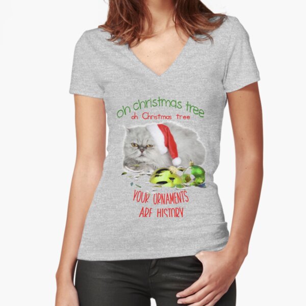Funny Christmas Cat Oh Christmas Tree Fitted V-Neck T-Shirt