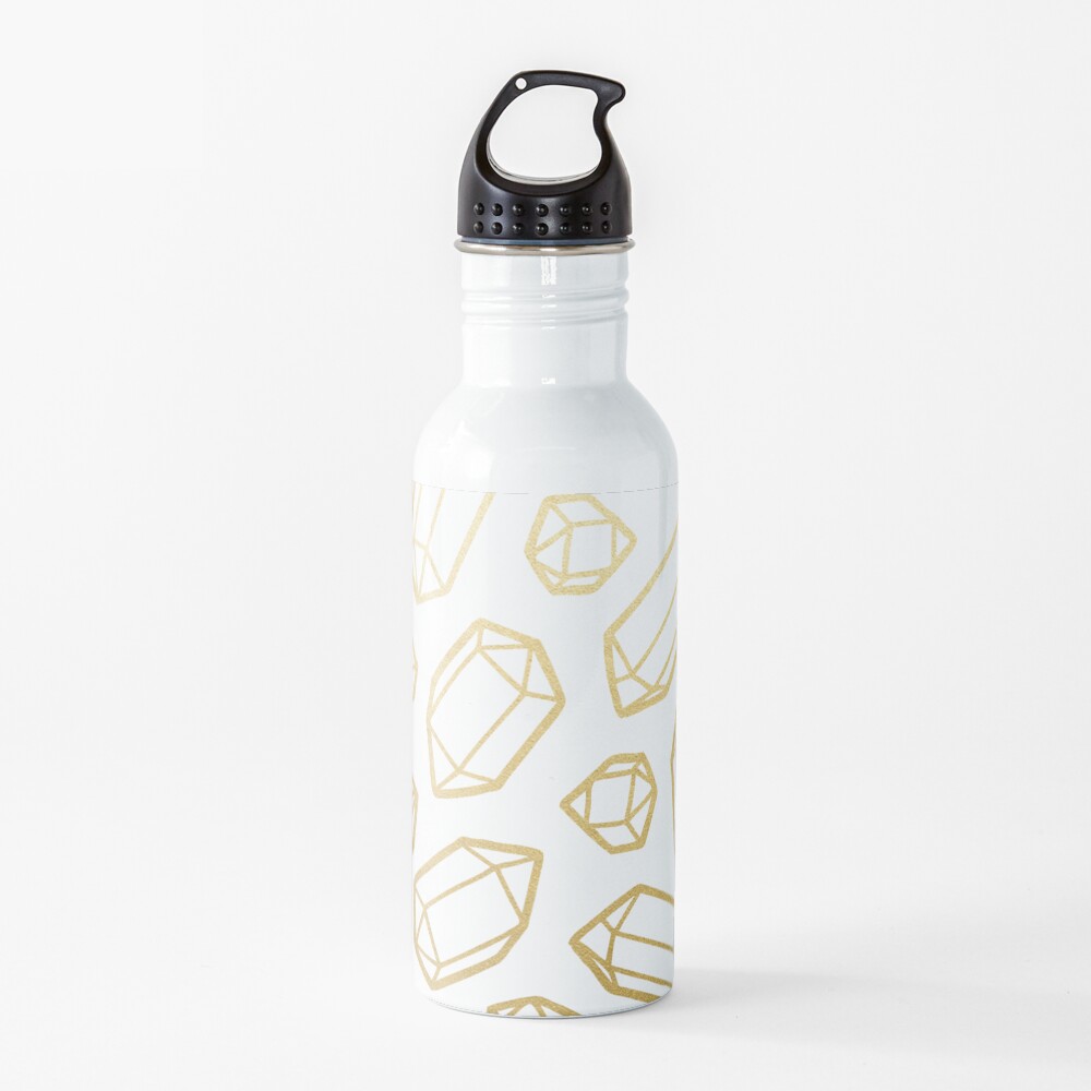 Gold and White Gemstone Pattern Water Bottle