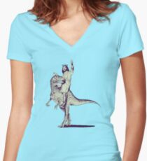 Jesus Riding Dinosaur Women's Fitted V-Neck T-Shirt