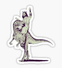 Jesus Riding Dinosaur Sticker