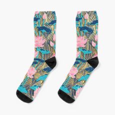 Art Deco Lotus Blumen in Pink & Navy Socken