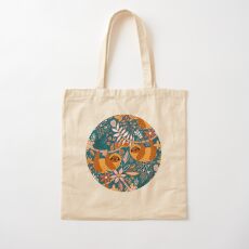 Happy Boho Sloth Floral Cotton Tote Bag