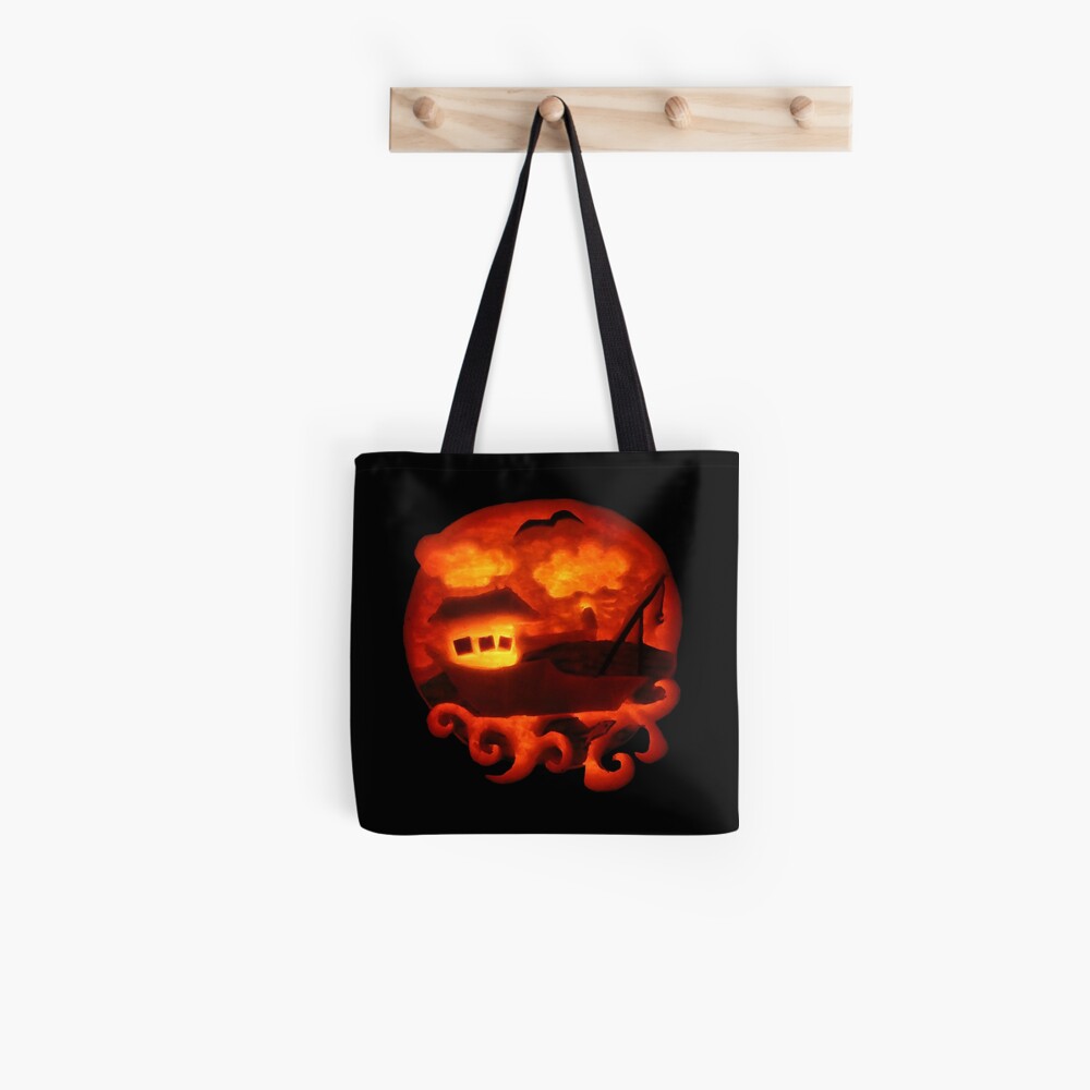 Pumpkin Fishing Boat Tote Bag
