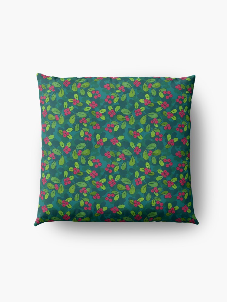 Alternate view of Cranberry Fruit Pattern on Dark Teal Floor Pillow
