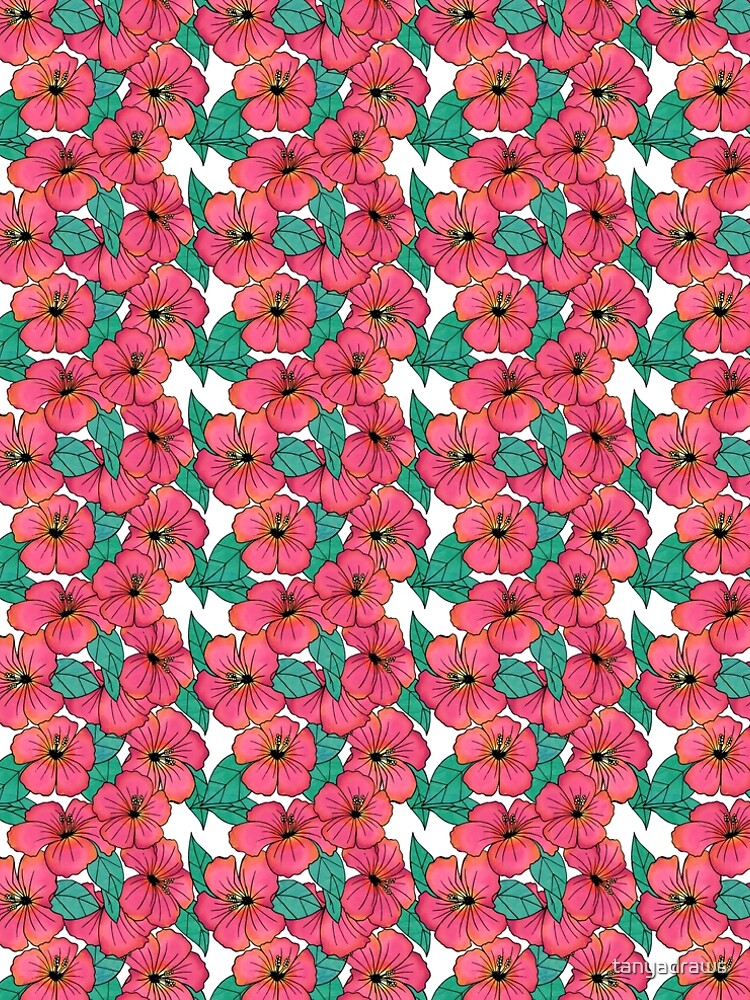 Tropical Floral Pink Hibiscus Pattern by tanyadraws