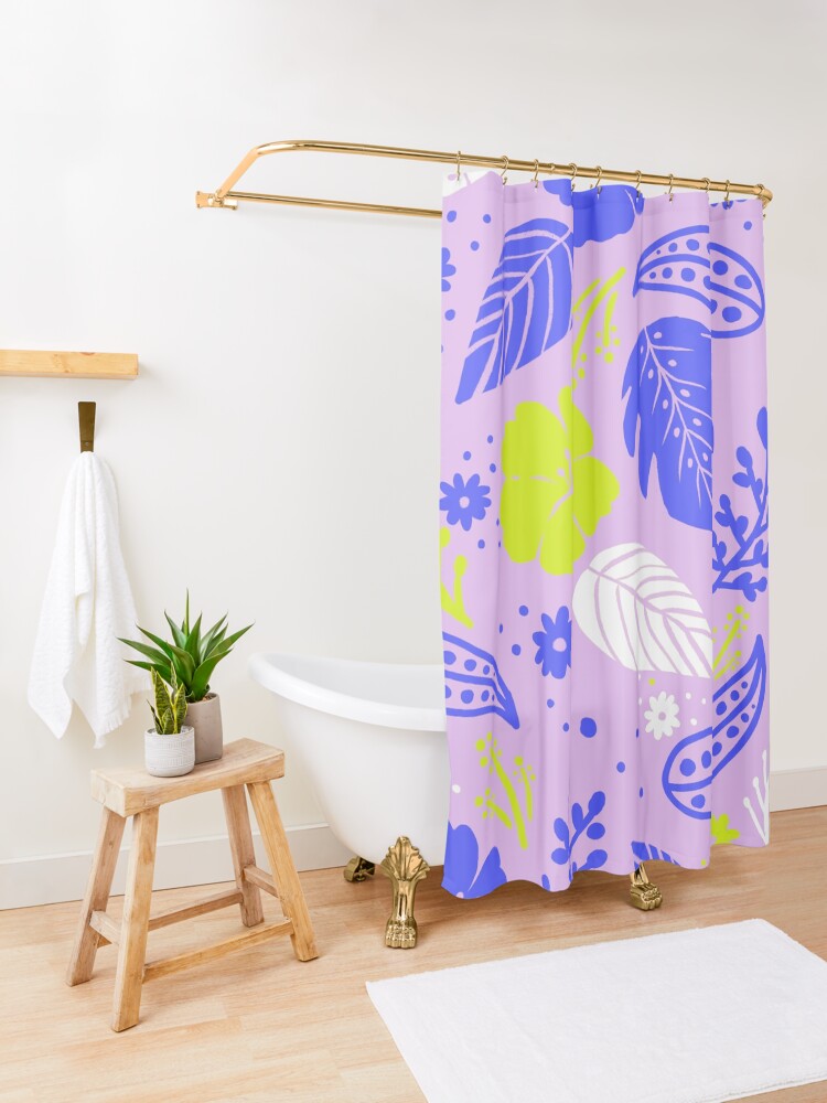 Alternate view of Foliage & Hibiscus Pattern - Lavender Shower Curtain