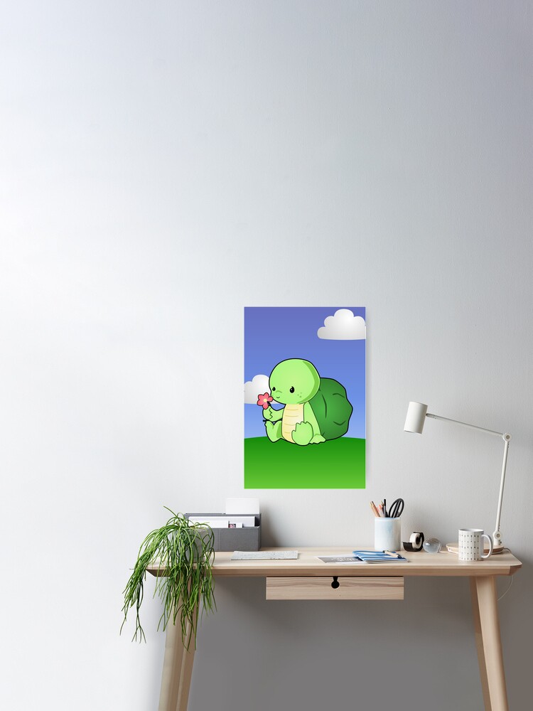 Cute Baby Turtle Vector Drawing Poster By Lyddiedoodles Redbubble