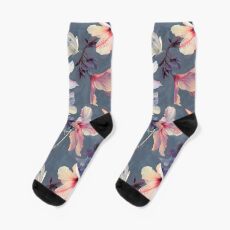 Butterflies and Hibiscus Flowers - a painted pattern Socks