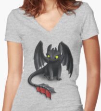 Toothless, Night Fury Inspired Dragon. Women's Fitted V-Neck T-Shirt