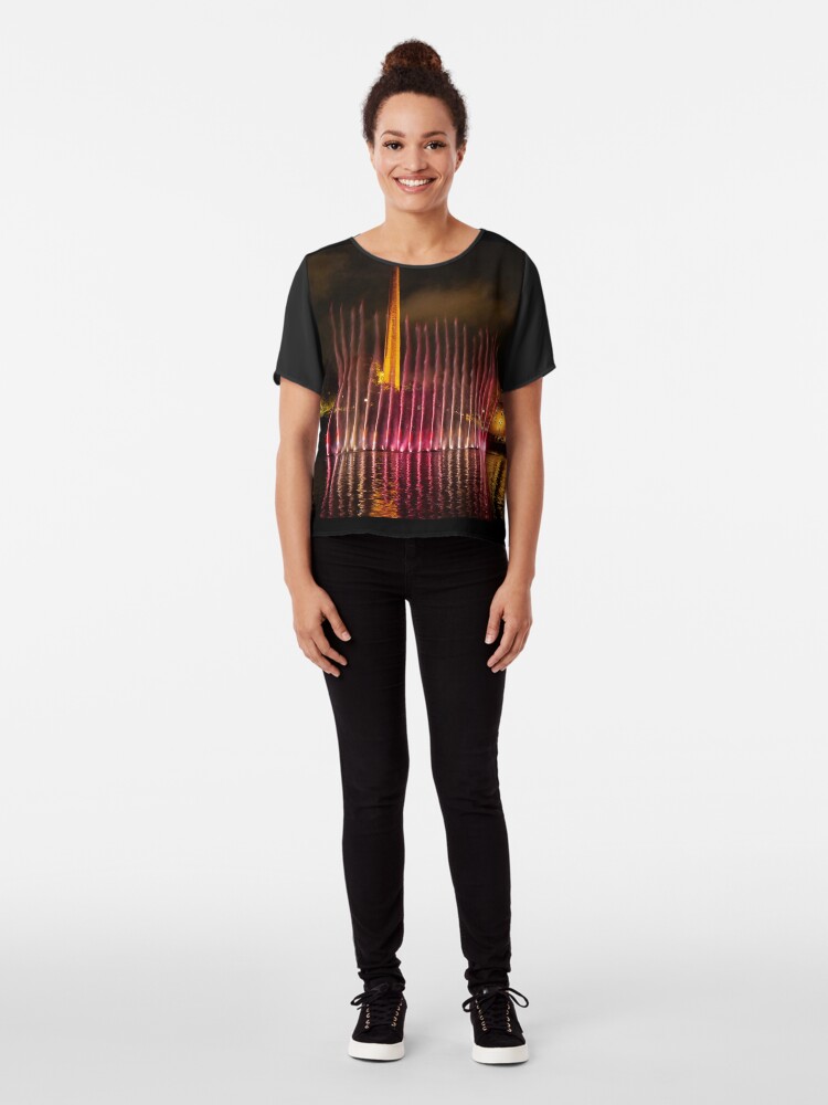 Alternate view of Red Flames of Water. Dancing Waters of Tammerkoski Chiffon Top
