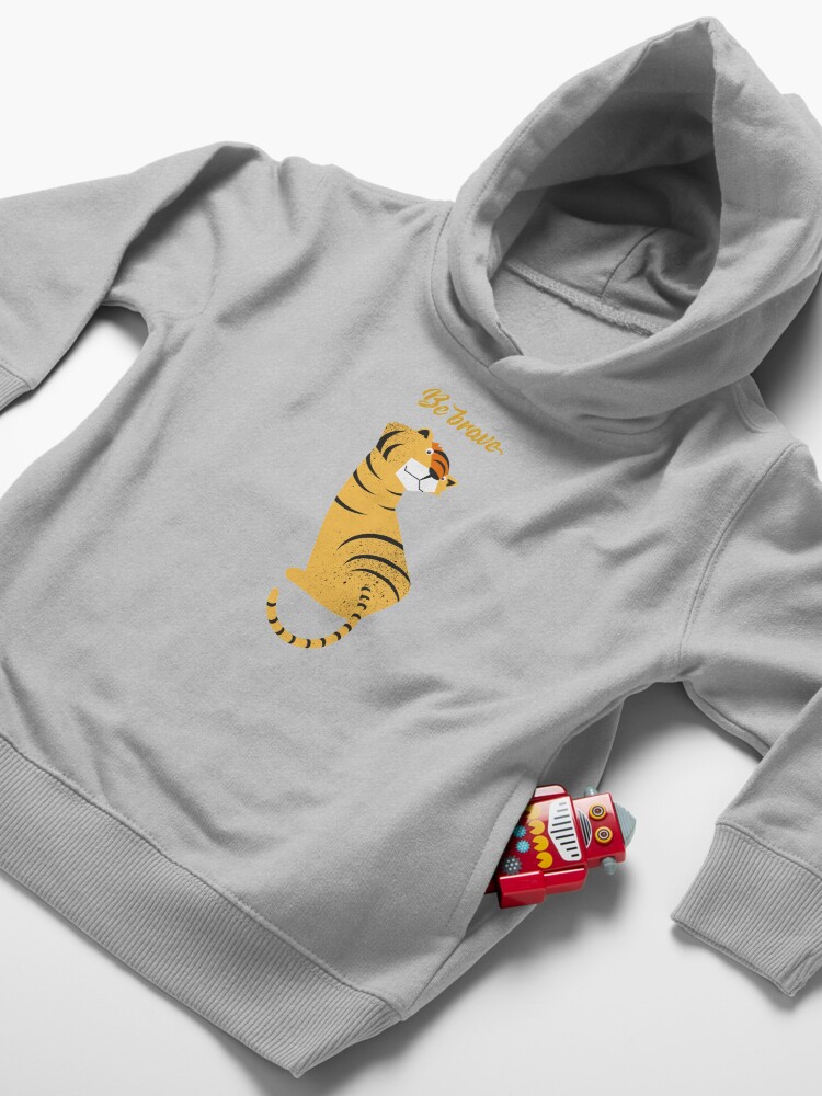 Alternate view of Illustration of children's room with tiger and typography - Be brave tiger Toddler Pullover Hoodie