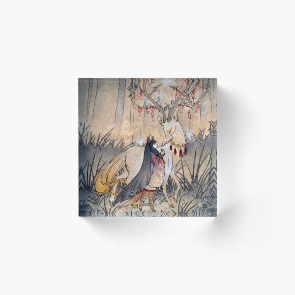 The Wish - Kitsune Fox Deer Yokai Acrylic Block