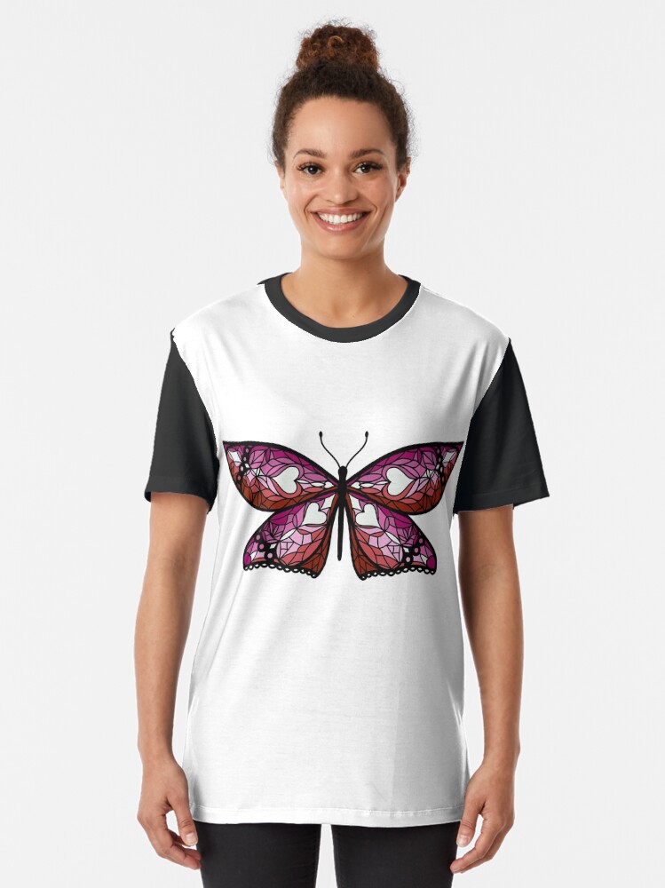 Alternate view of Fly With Pride: Lesbian Flag Butterfly Graphic T-Shirt