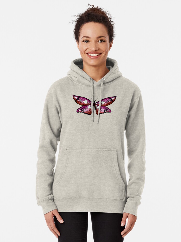 Alternate view of Fly With Pride: Lesbian Flag Butterfly Pullover Hoodie