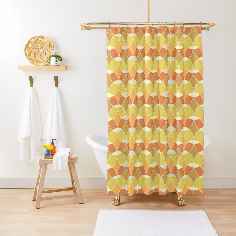 Retro Orange Tile Pattern Shower Curtain