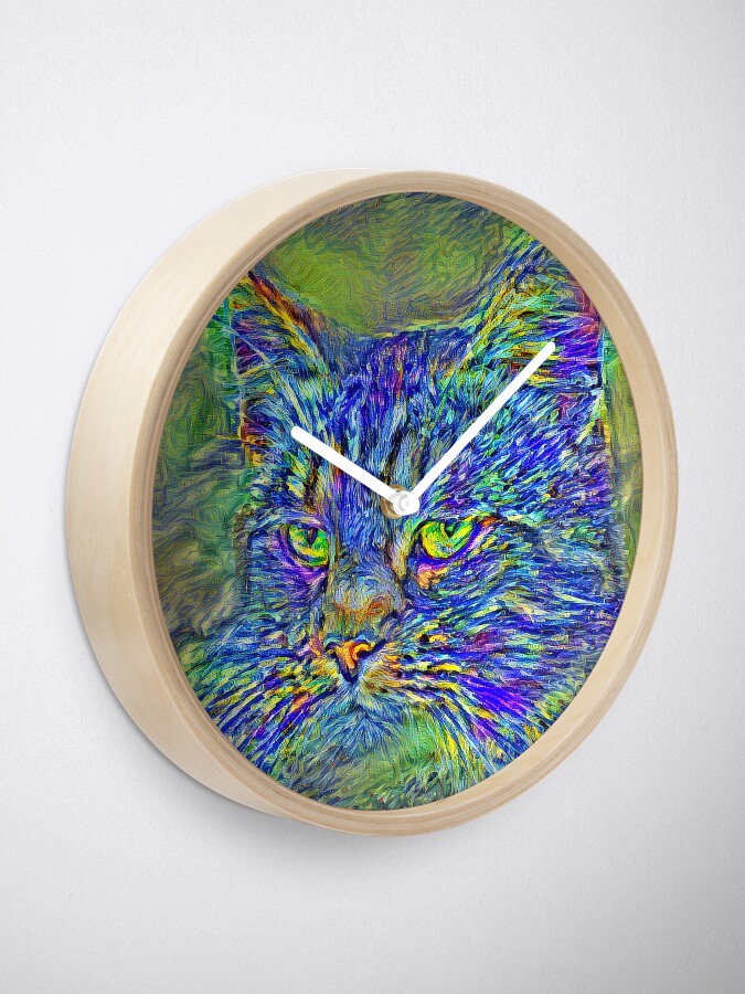 Alternate view of Artificial neural style Post-Impressionism cat Clock